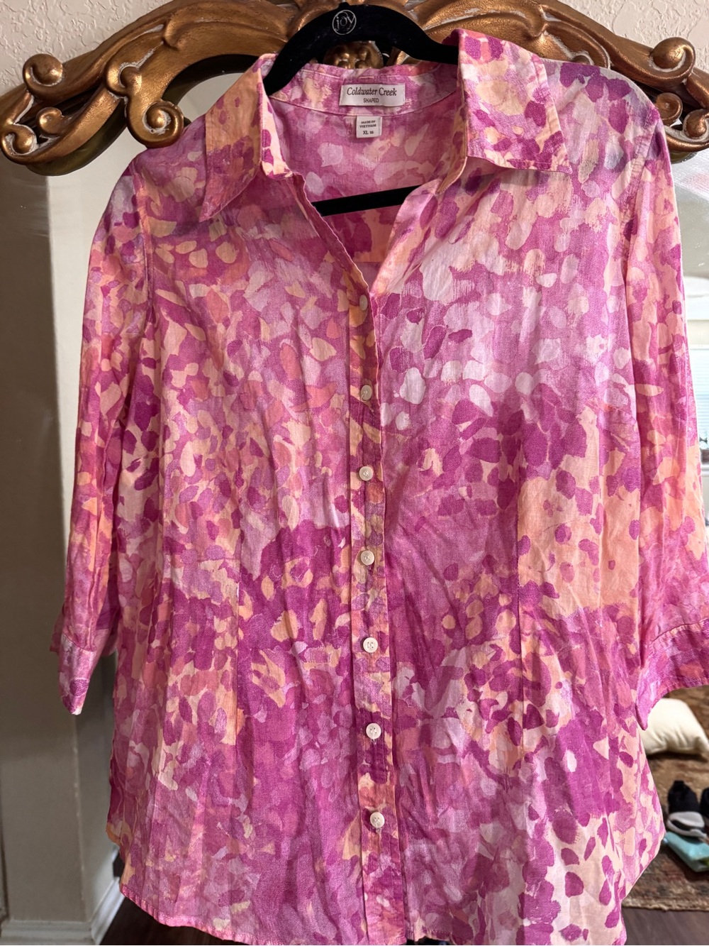 Coldwater Creek Shales Pink/Orange Watercolor Blouse Size XL